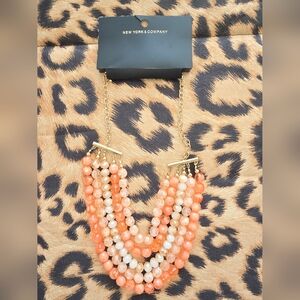 New York & Company Coral and Cream Beaded Necklace